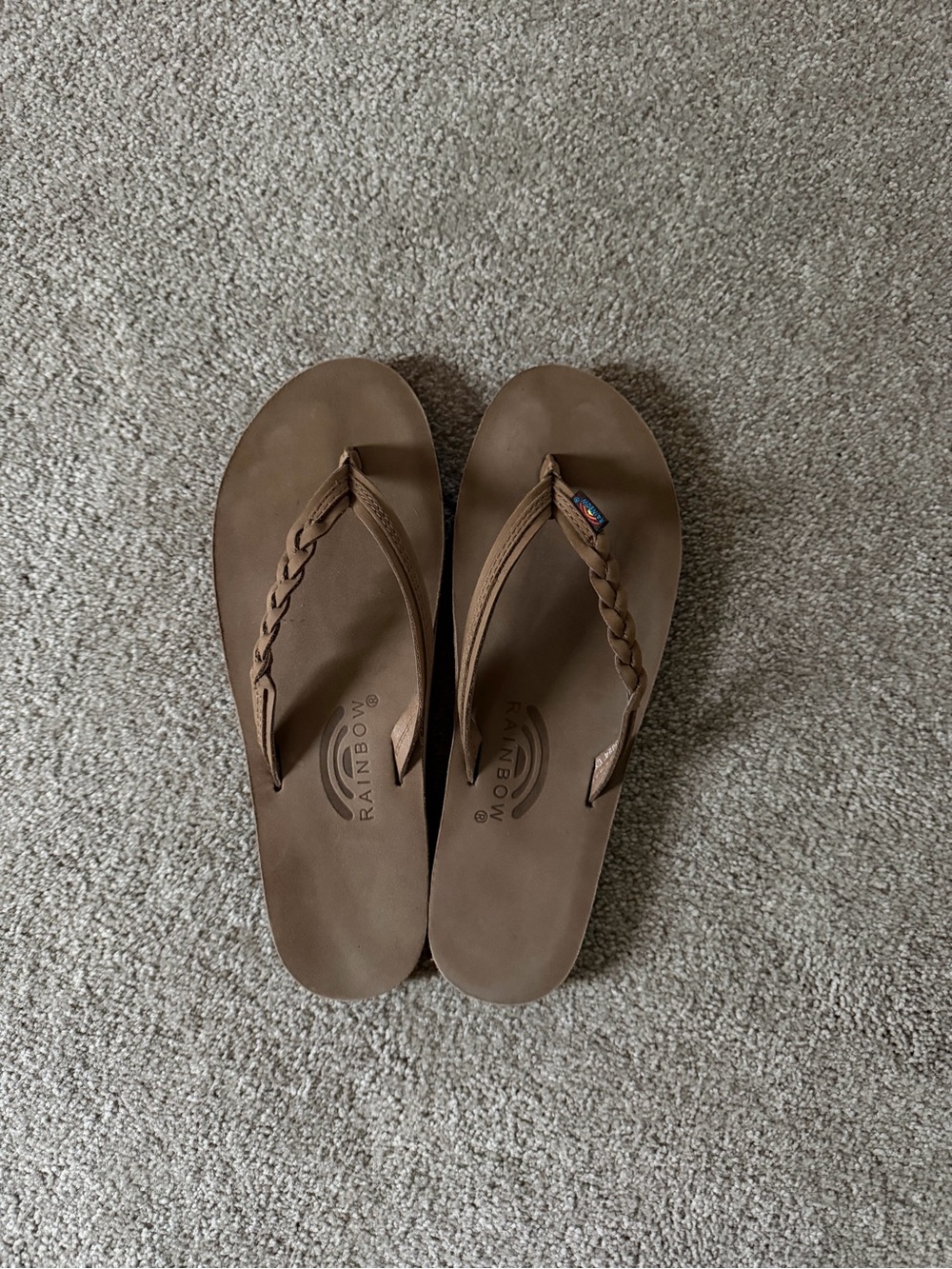 Rainbow Brown Braided Leather Flip Flop Sandals